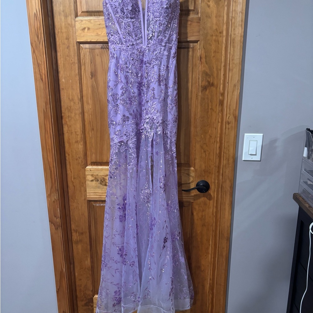 Jovani Lavender Sequin Prom Dress